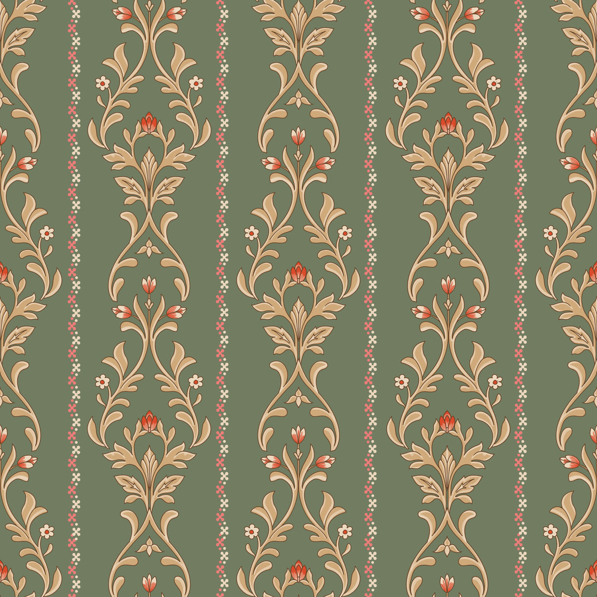 Vintage Bloom heritage stripe Wallpaper⁠