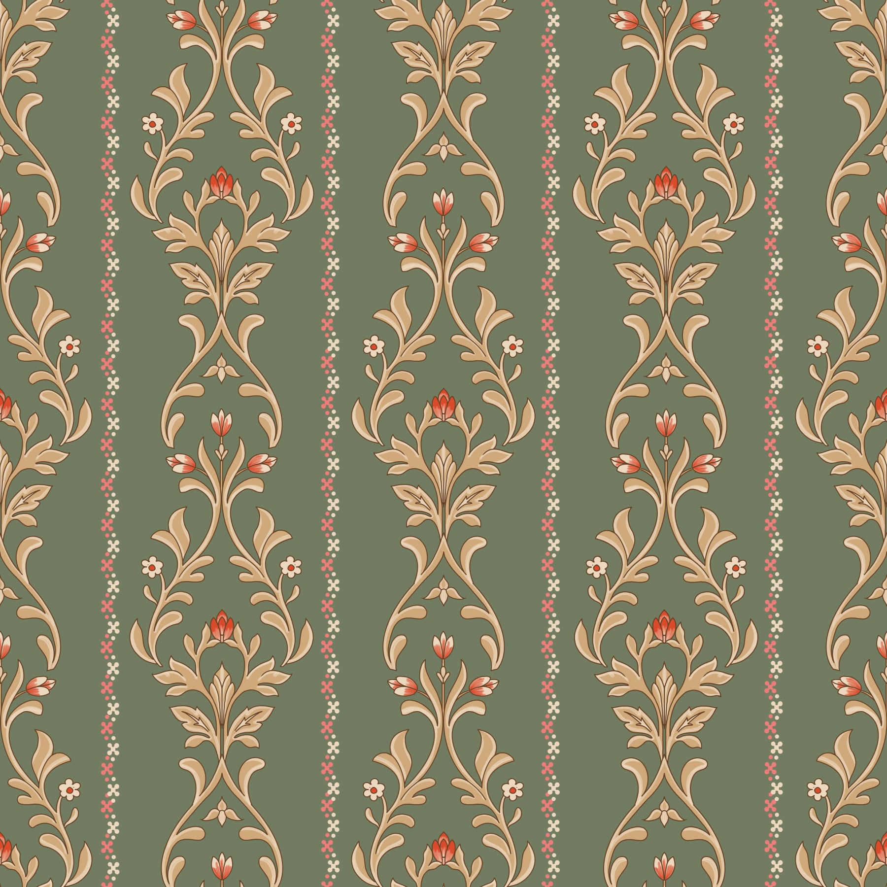 Vintage Bloom heritage stripe Wallpaper⁠