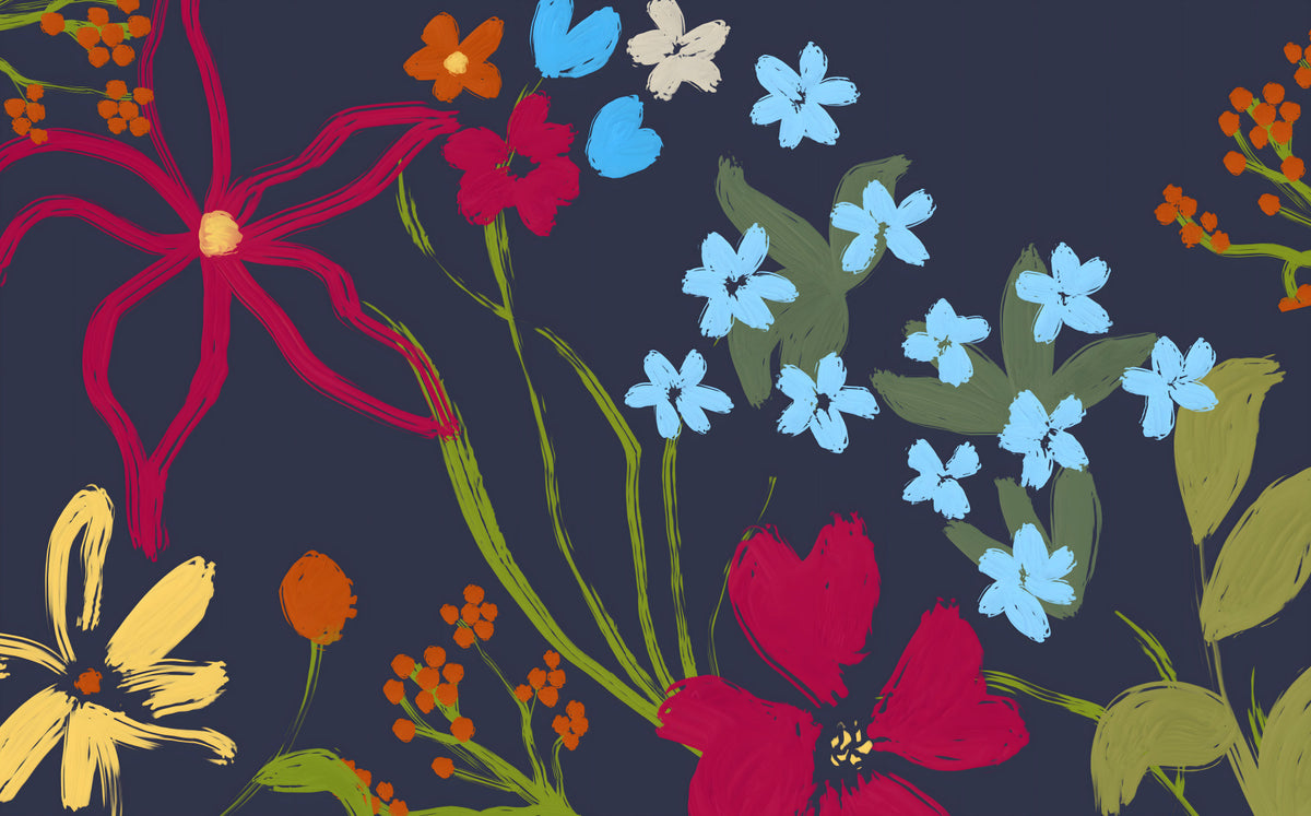 Cheerful Floral Summer Wall Mural in your room — zoomed