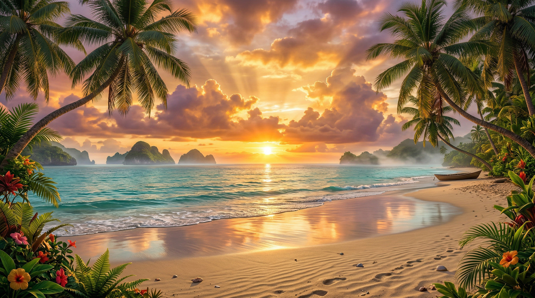 Tropical Beach Dawn Wall Mural