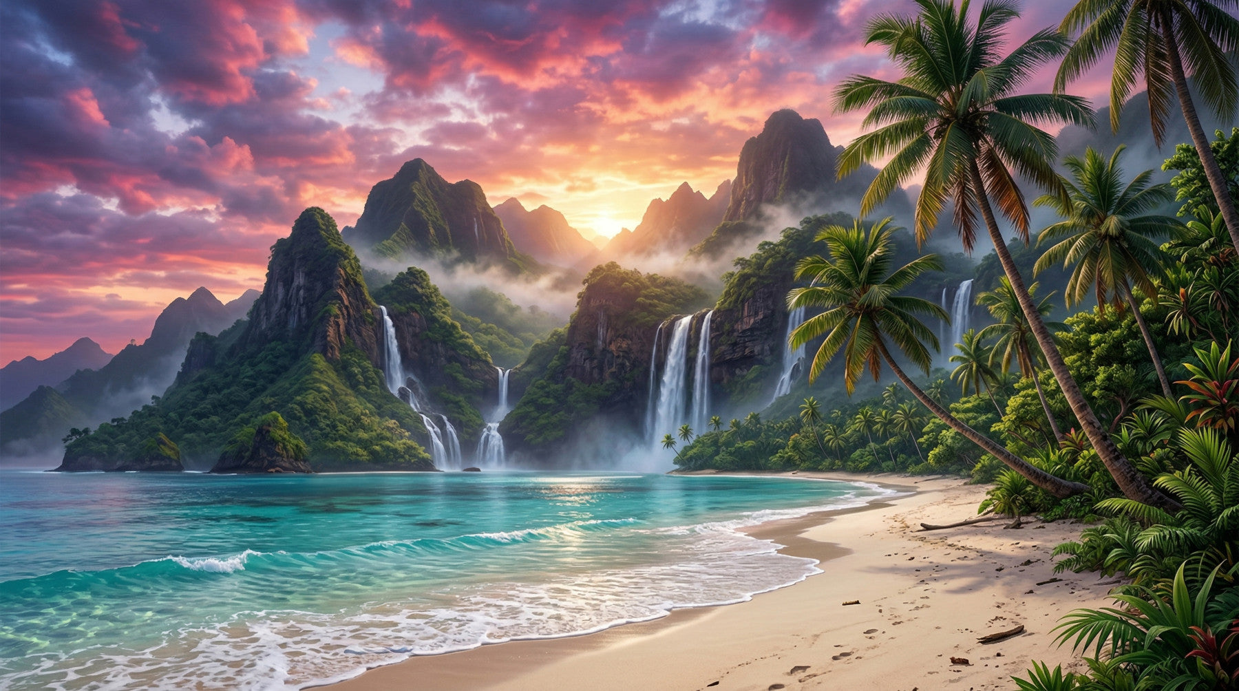 Island Waterfalls Wall Mural