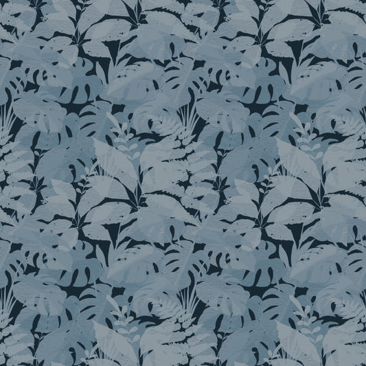 Indigo Botanical Monstera Leaves Wallpaper⁠
