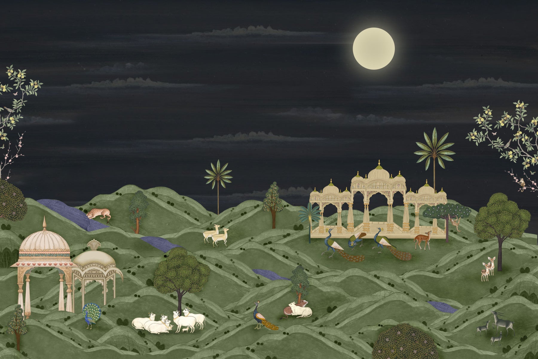 Moonlit Palace Garden Wall Mural