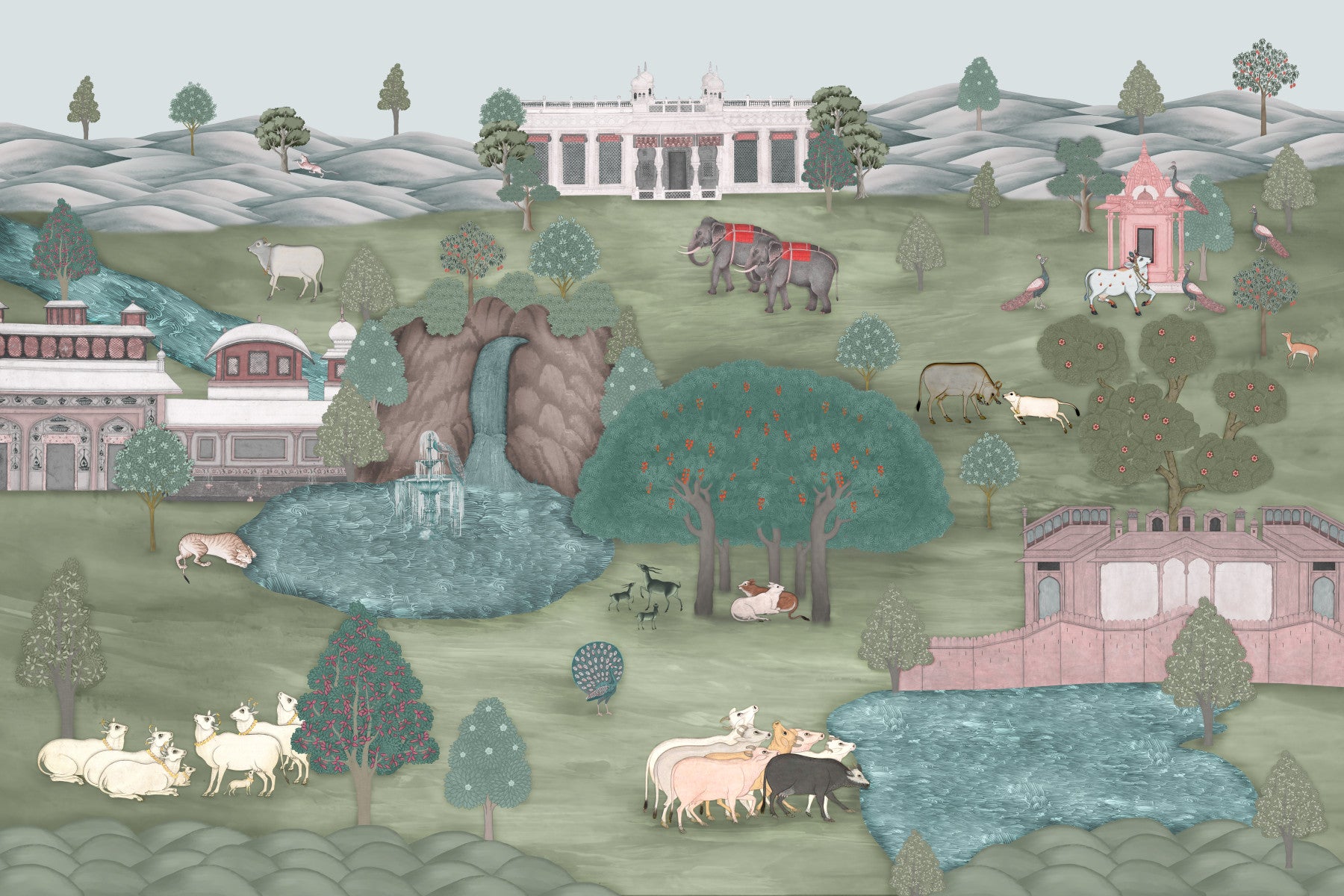Mughal Garden & Wildlife Vista Wall Mural
