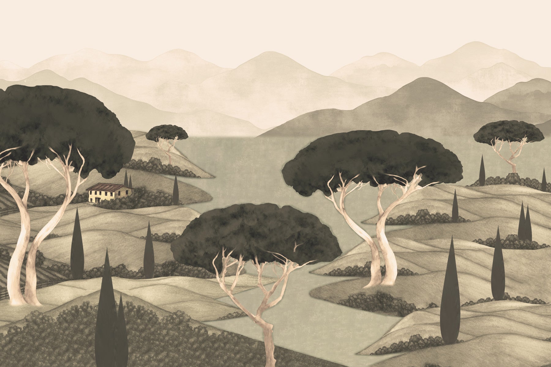 Tuscan Hillside Vista Wall Mural