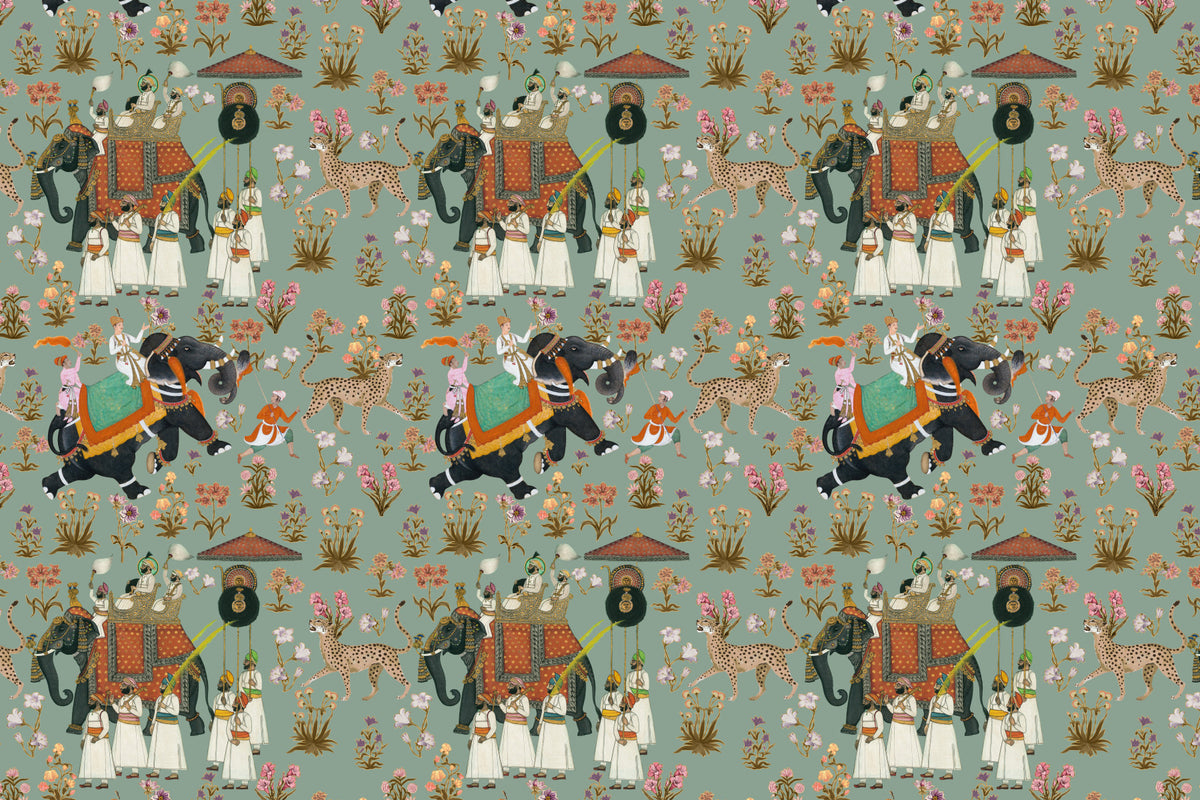 Regal Elephant Procession Wall Mural in your room — zoomed