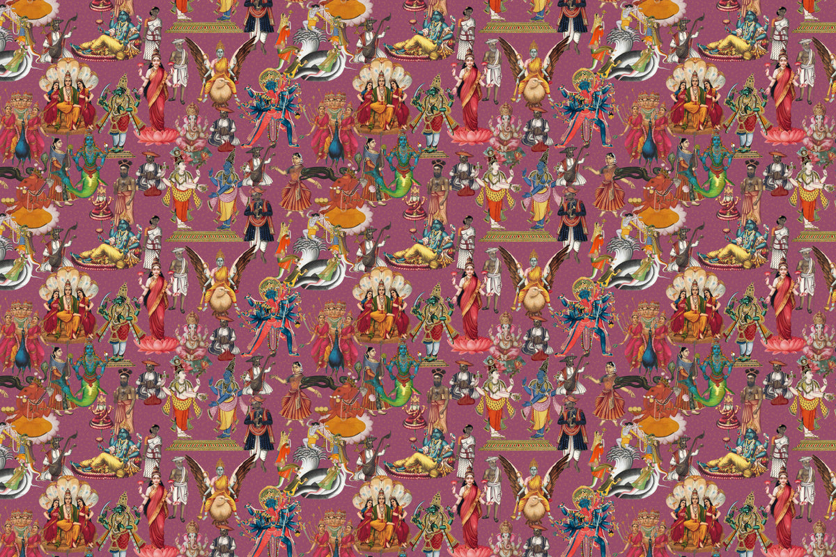 Divine Indian Pantheon Wall Mural in your room — zoomed
