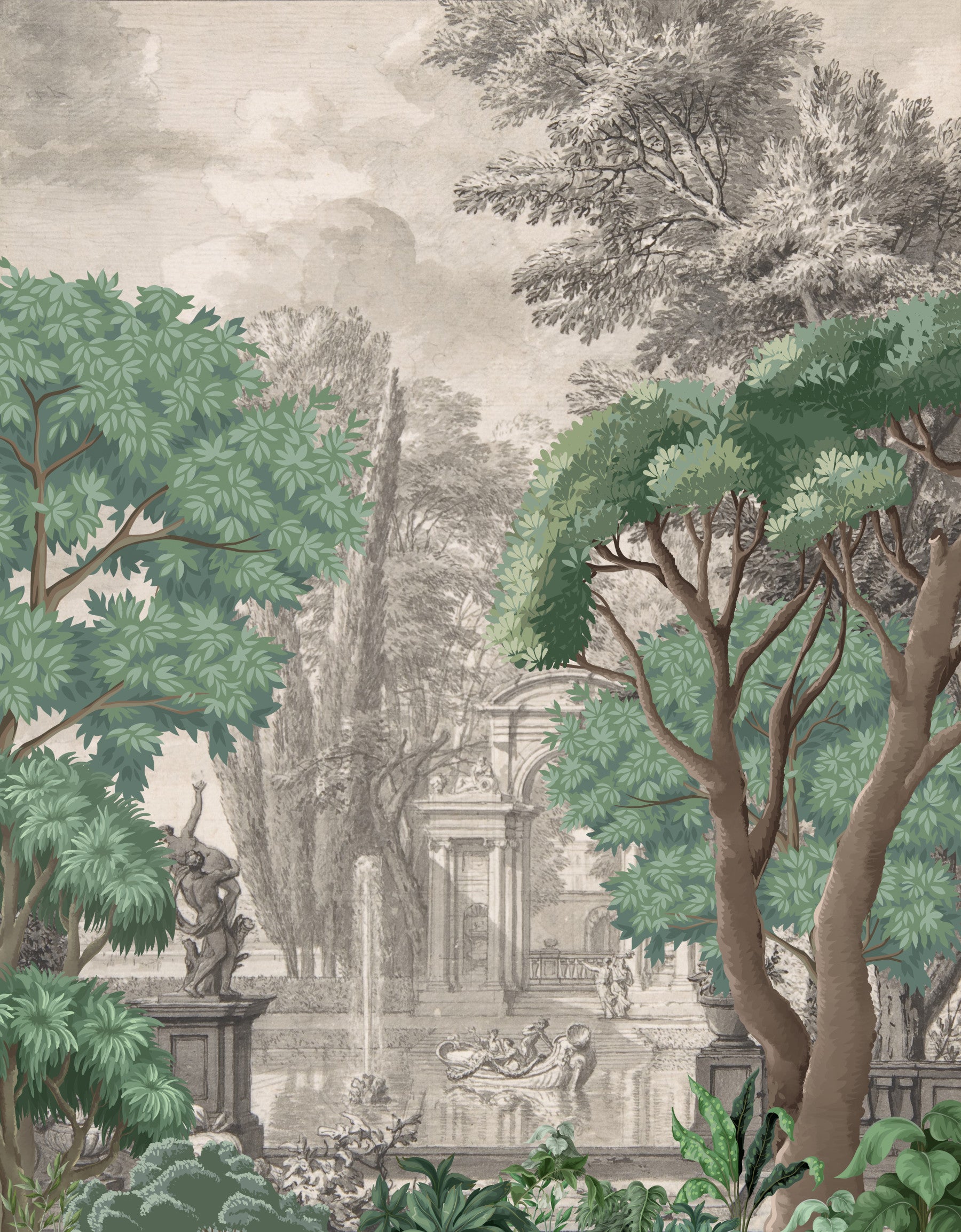 Classical Green Garden Oasis Wall Mural