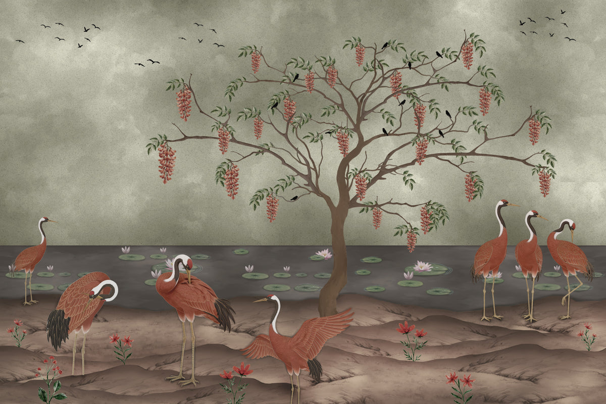 Graceful Cranescapes Wall Mural