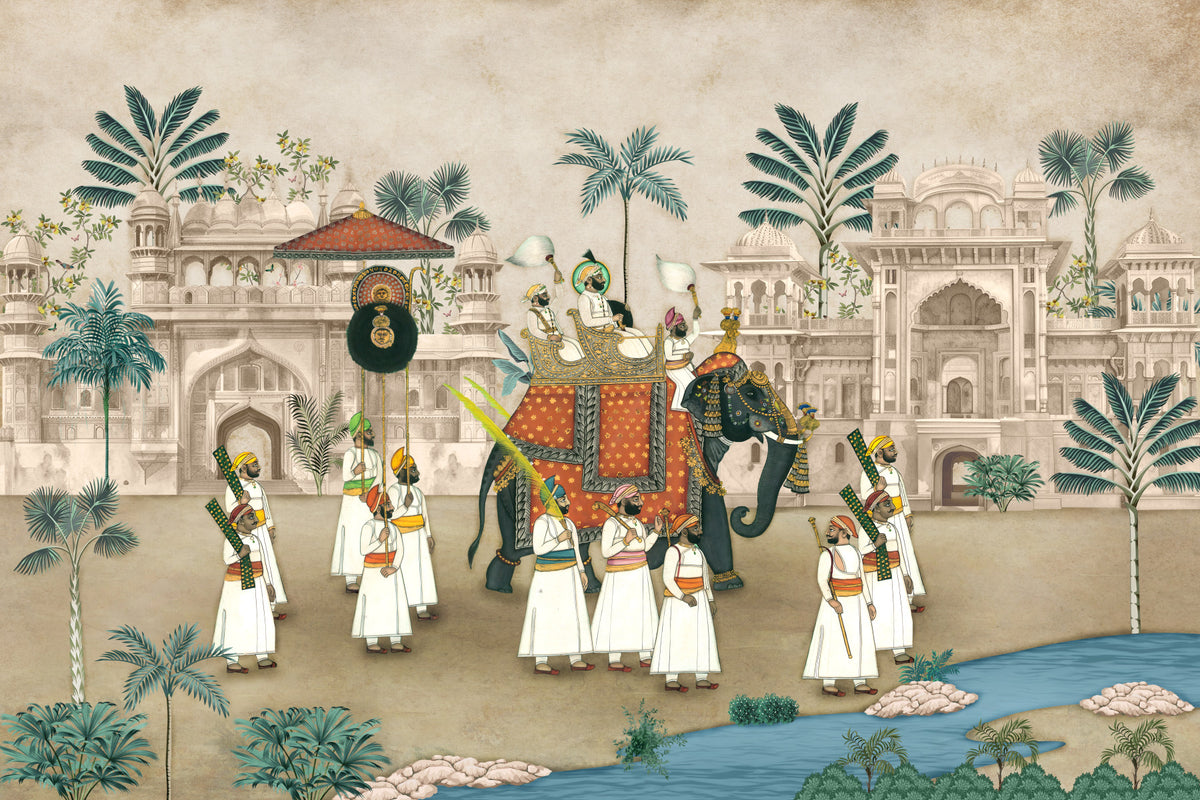 Maharaja's Elephant Parade Wall Mural in your room — zoomed