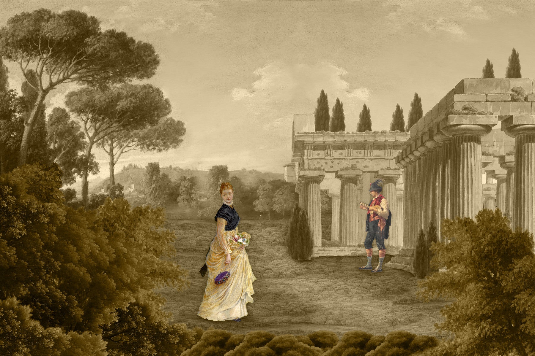 Classical Reverie in Sepia Wall Mural