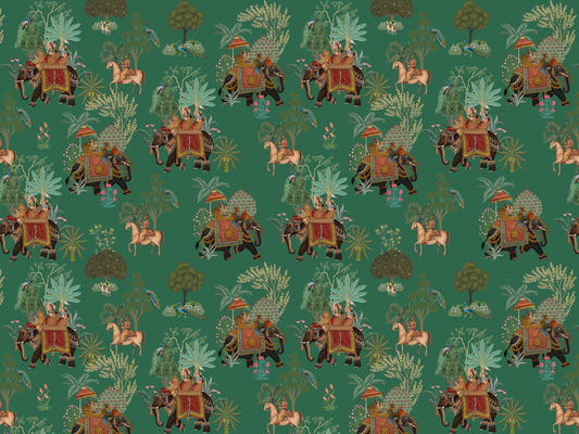 Regal Indian Procession in Emerald Jungle Wall Mural