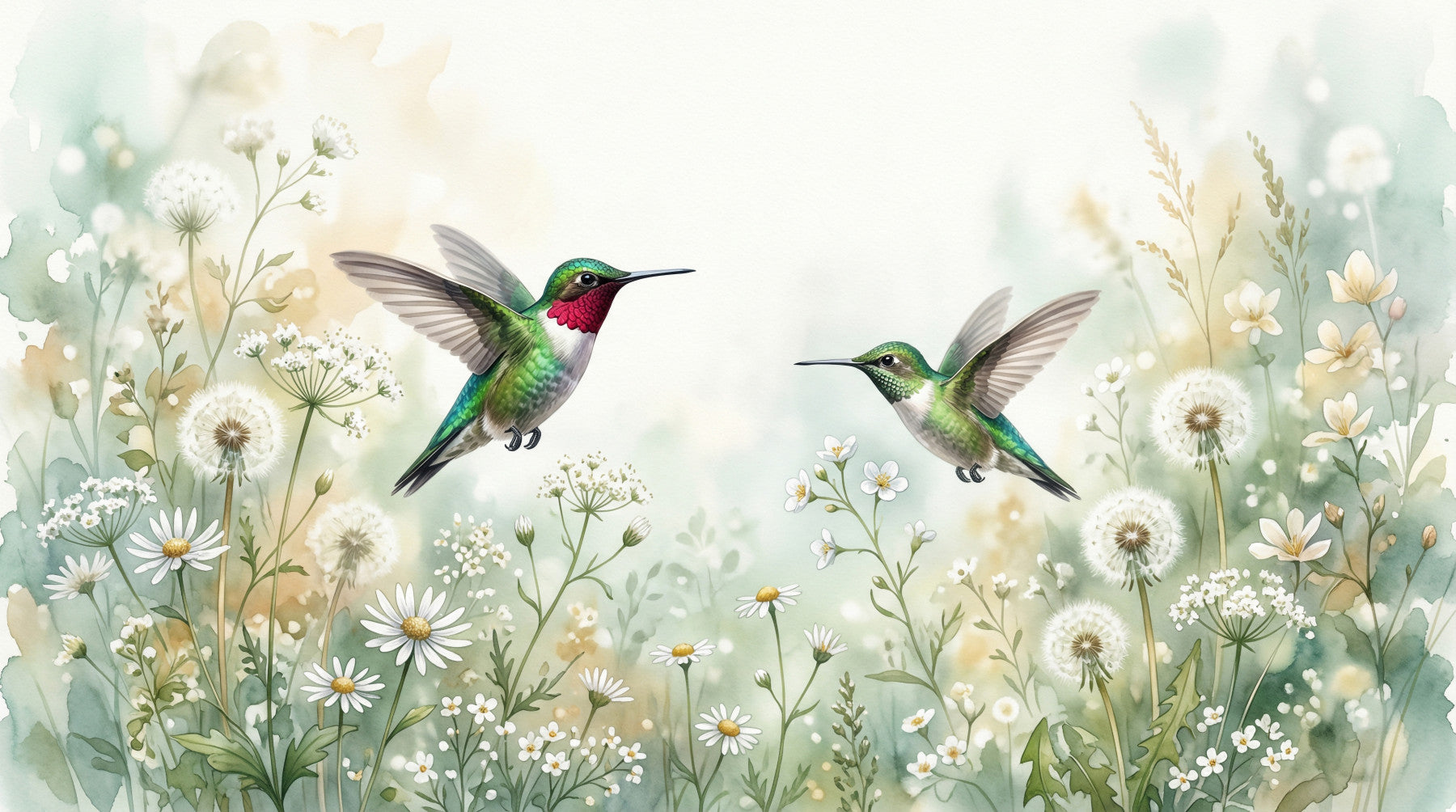 Emerald Dance in Watercolor Meadow Wall Mural