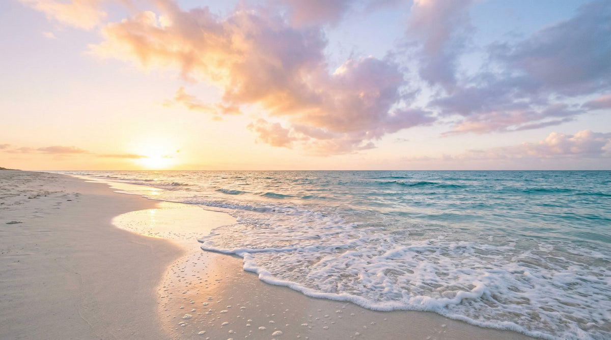 Coastal Serenity Sunset Wall Mural in your room — zoomed