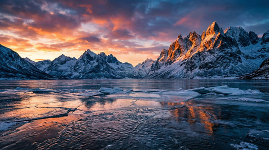 Frozen Peaks, Fiery Skies Wall Mural