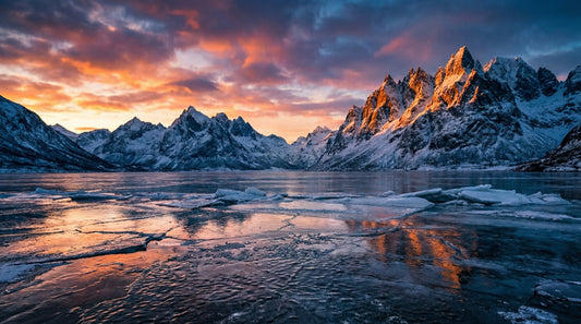 Frozen Peaks, Fiery Skies Wall Mural