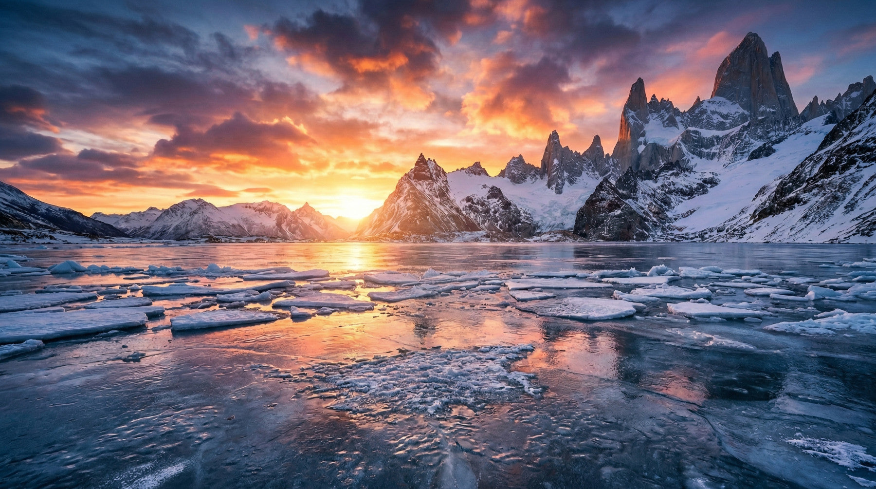 Dramatic Ice & Fire Peaks Wall Mural