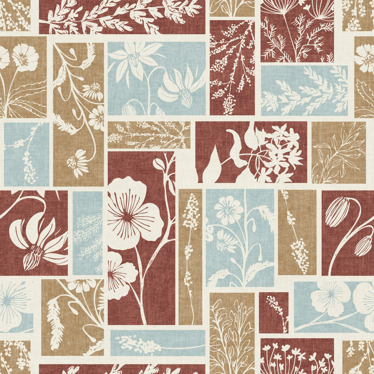 Heirloom Botanical Patchwork Rustic Wallpaper⁠ in your room — zoomed