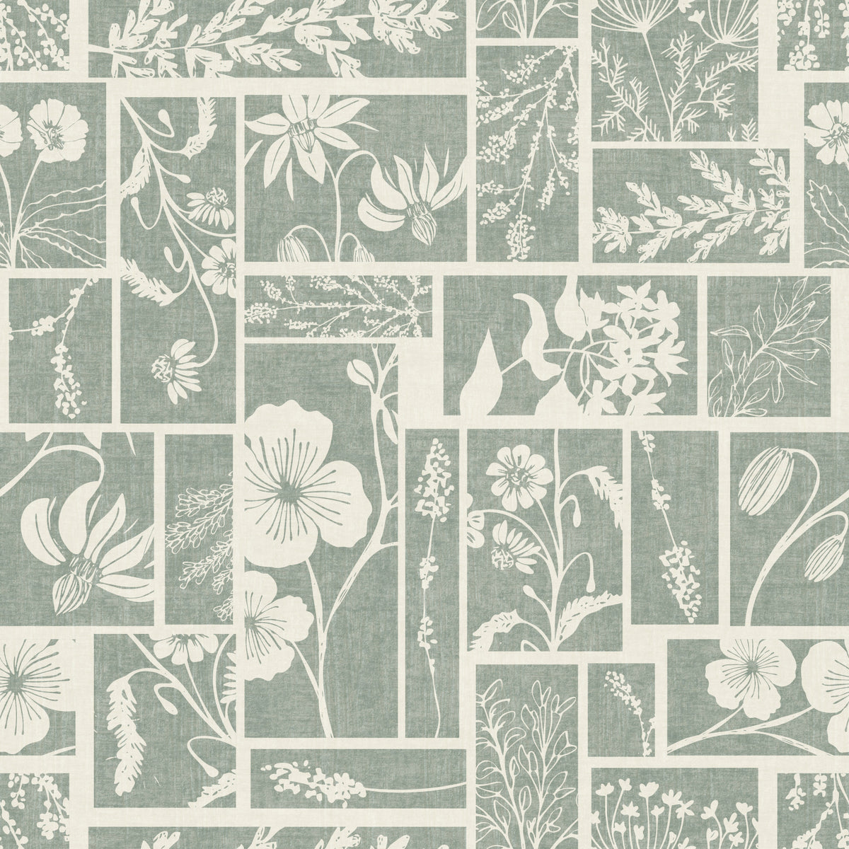 Sage Botanical Collage Wallpaper⁠ in your room — zoomed