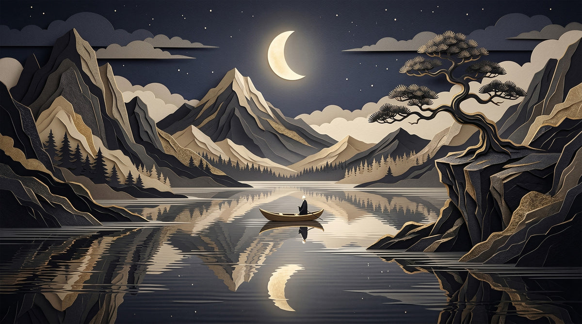 Moonlit Mountain Serenity Wall Mural in your room — zoomed