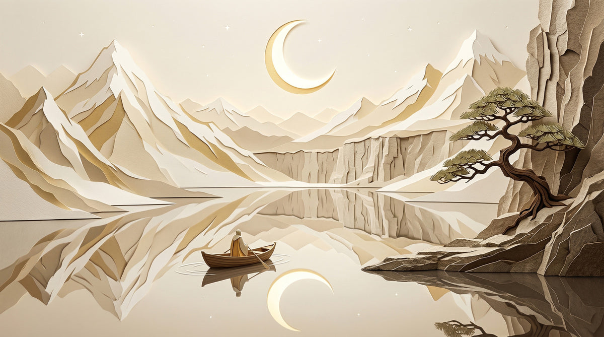 Lunar Mountain Serenity Wall Mural in your room — zoomed