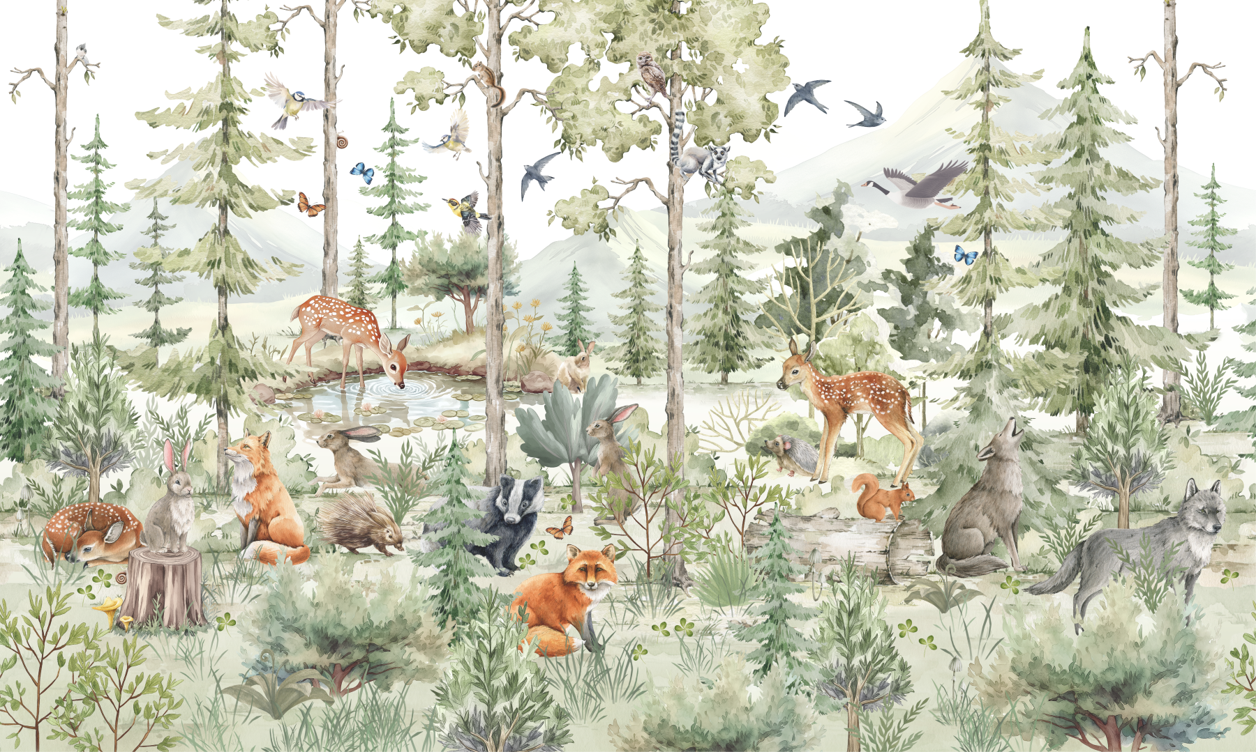 Enchanted Woodland Friends Wall Mural