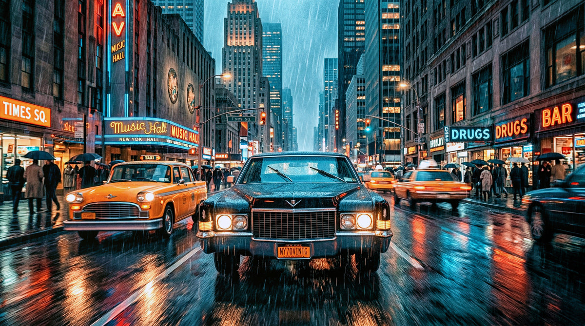 Neon Rain in the City Wall Mural