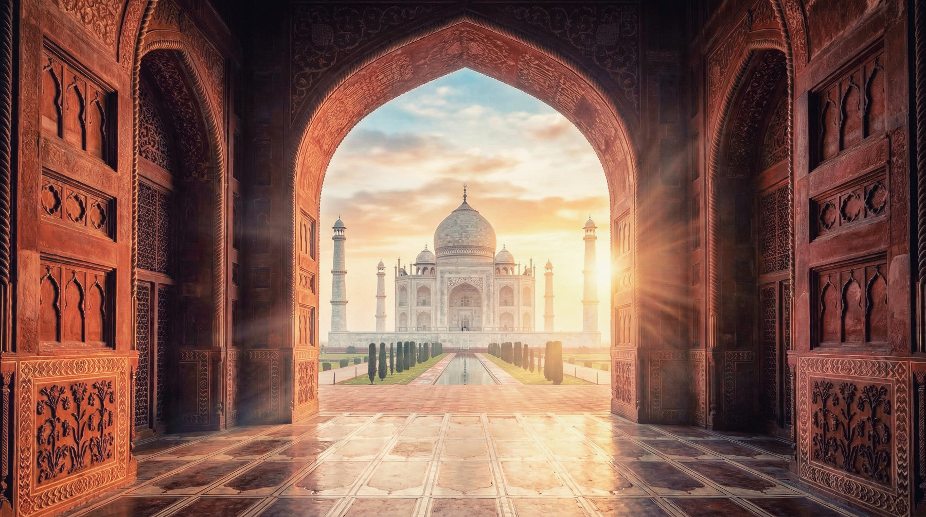 Gateway to Grandeur: Taj Mahal at Golden Hour Wall Mural