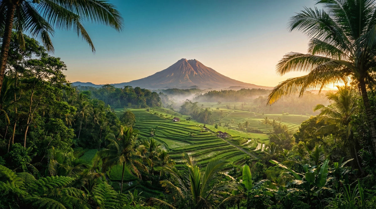 Emerald Terraces & Volcanic Dawn Wall Mural in your room — zoomed