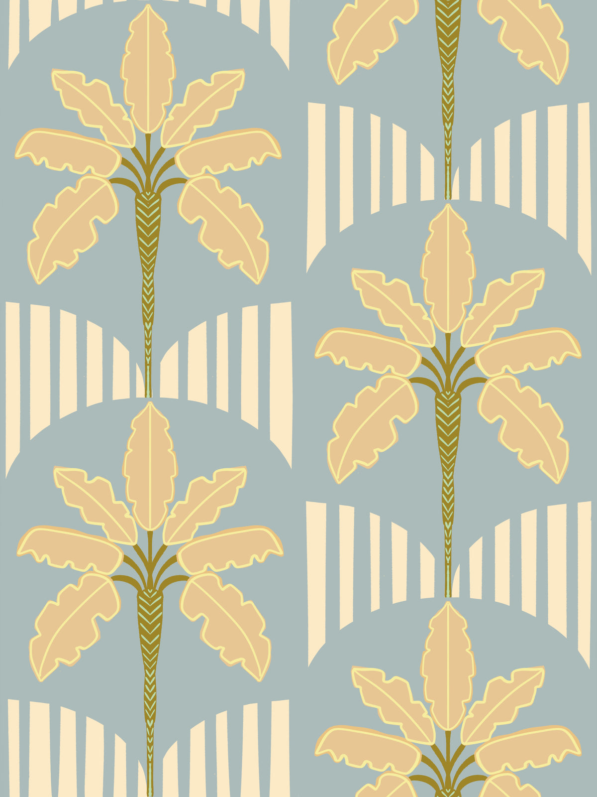 Retro Palm Oasis Pattern Wallpaper⁠ in your room — zoomed