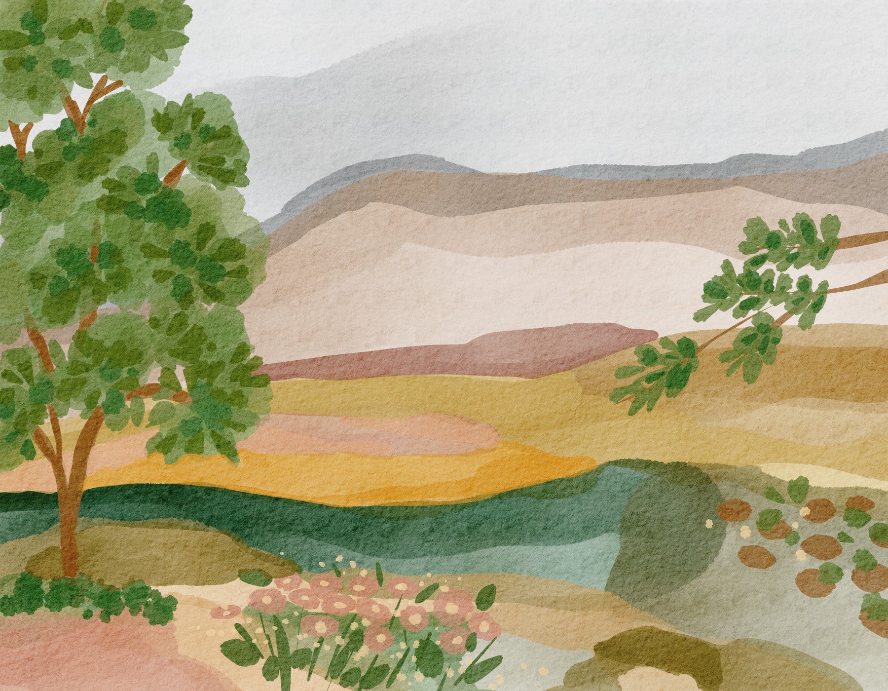 Painted Hillside Calm Wall Mural