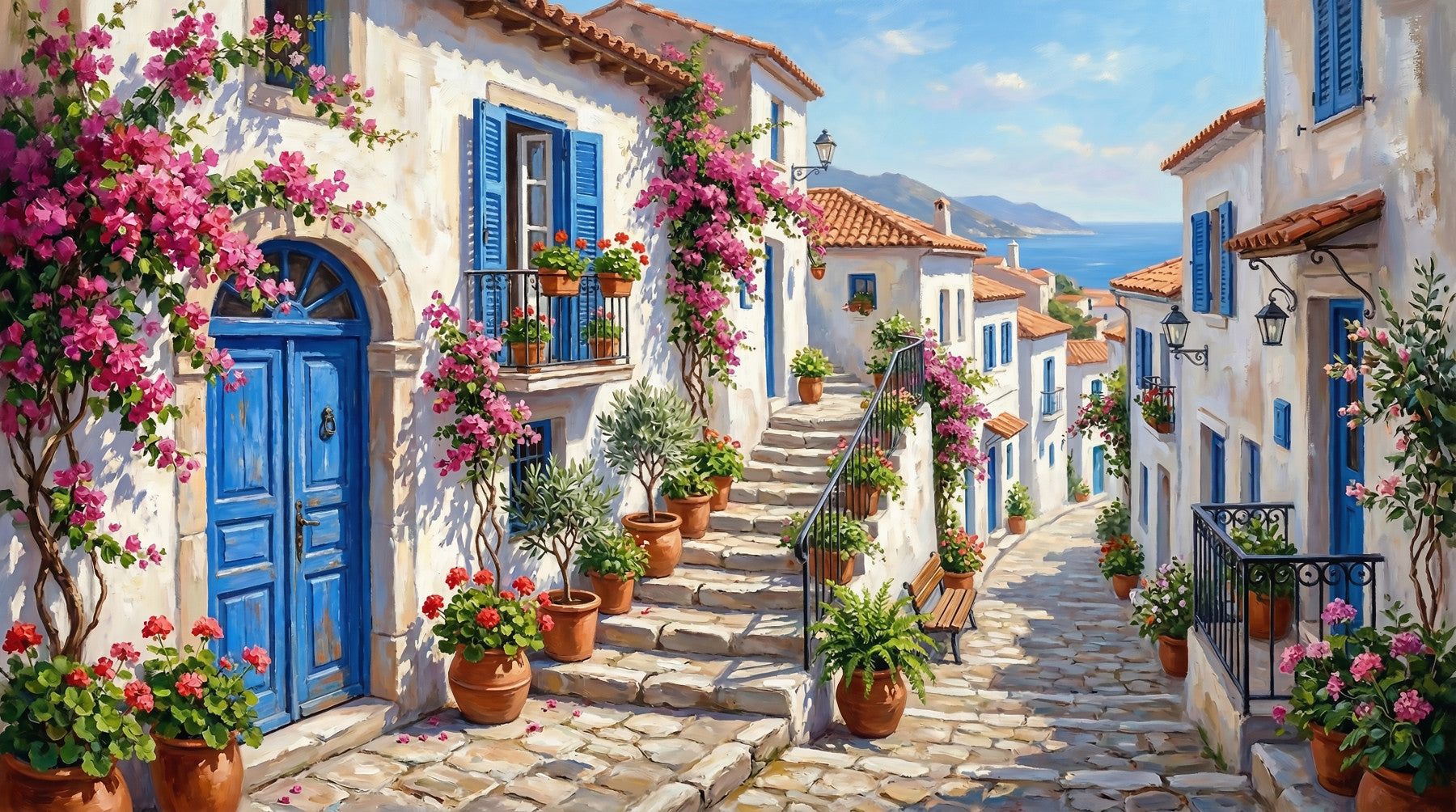 Cobalt & Bougainvillea Dreams Wall Mural