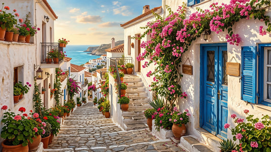 Bougainvillea Steps to the Aegean Wall Mural