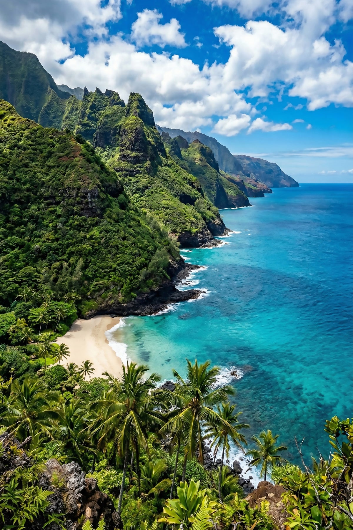 Emerald Cliffs, Turquoise Waters Wall Mural in your room — zoomed