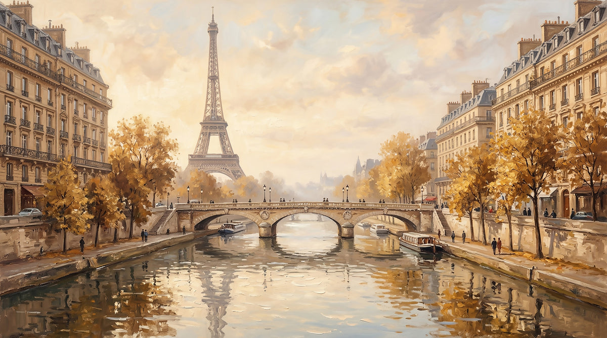 Eiffel's Golden Embrace Wall Mural in your room — zoomed