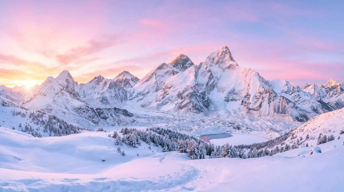 Alpenglow Peaks Panorama Wall Mural in your room — zoomed