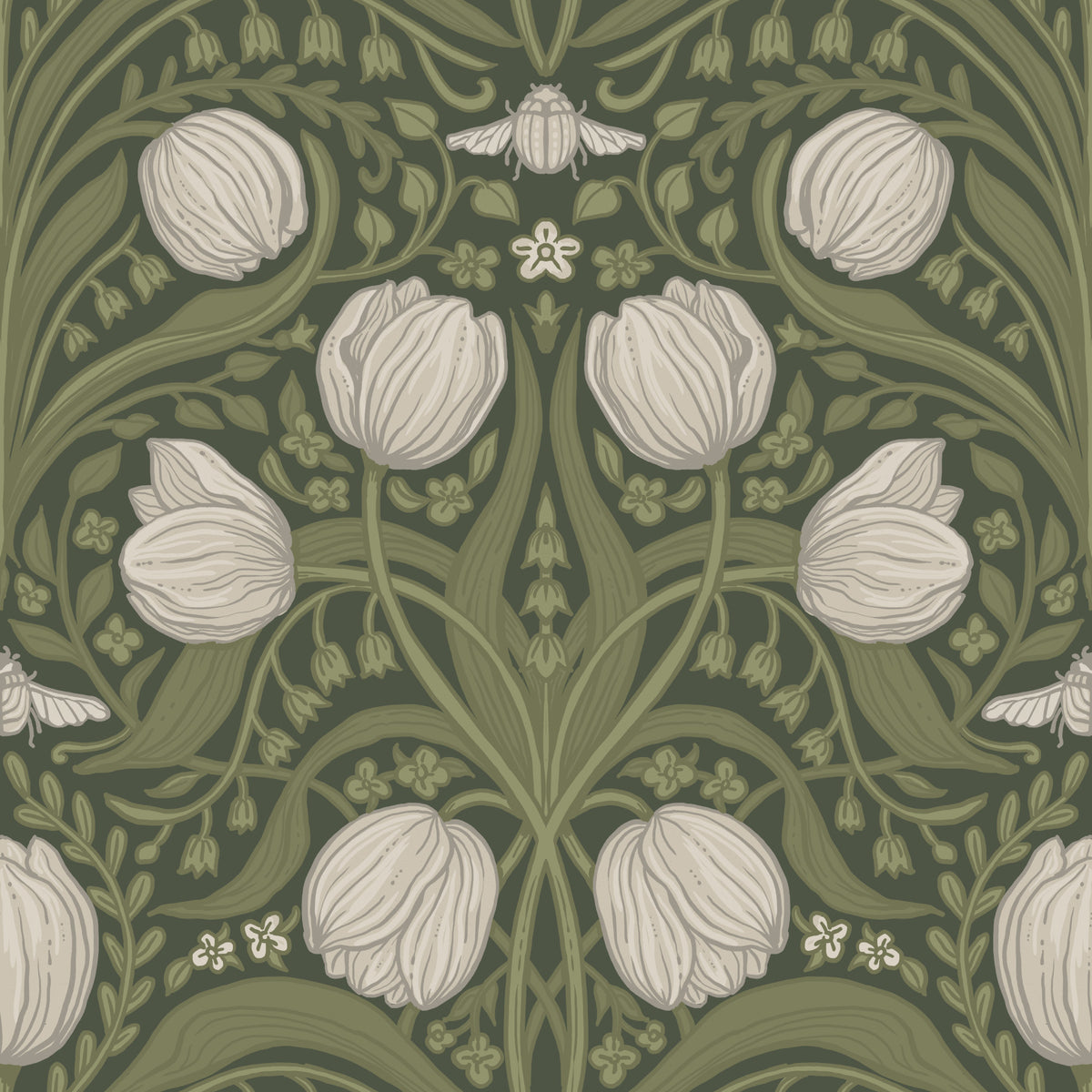 Retro Nouveau Tulips in orange and teal Wallpaper⁠ in your room — zoomed