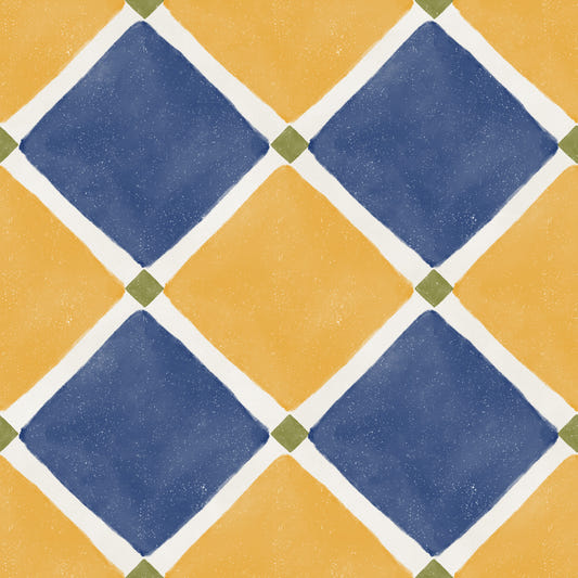 Mediterranean Rustic Checkerboard Aged Decoration - Yellow - Blue Wallpaper⁠