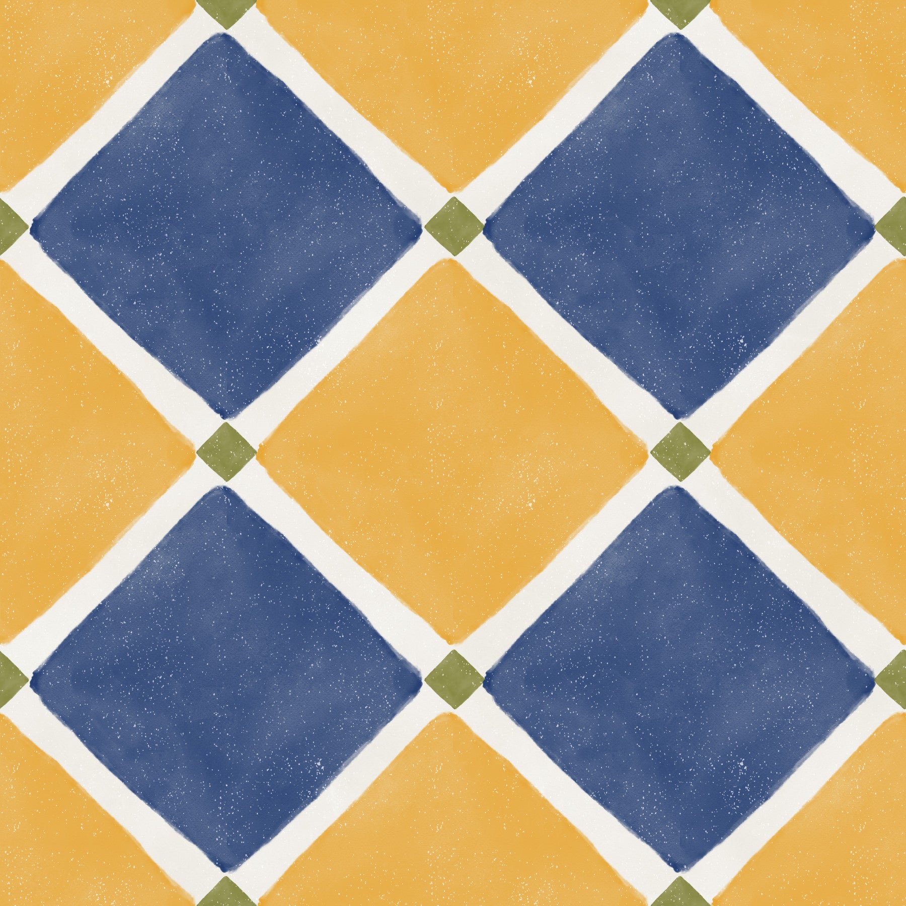 Mediterranean Rustic Checkerboard Aged Decoration - Yellow - Blue Wallpaper⁠