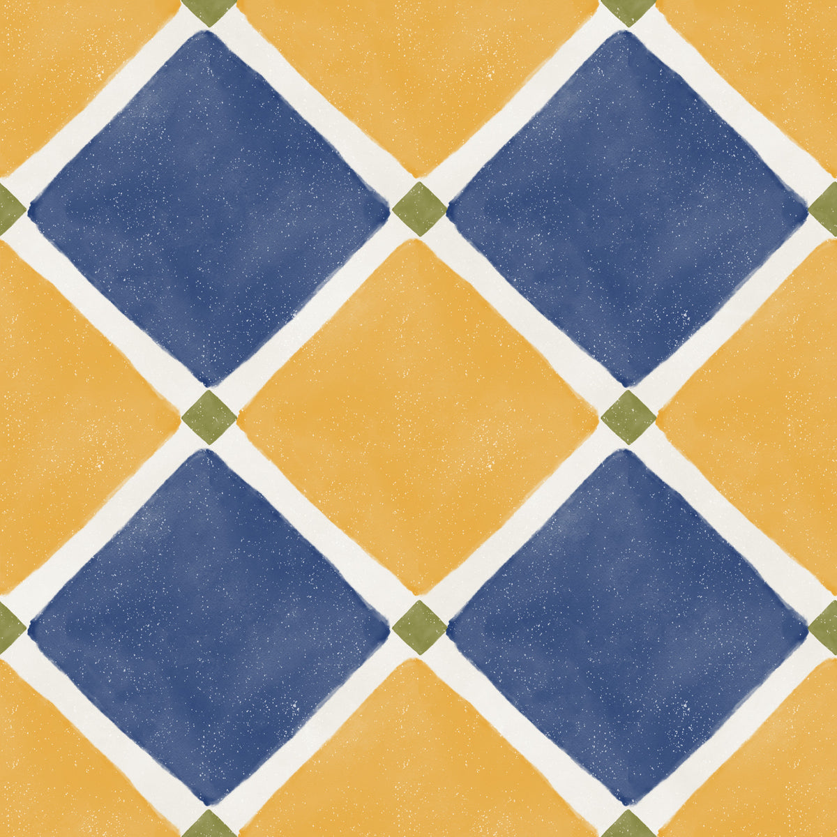 Mediterranean Rustic Checkerboard Aged Decoration - Yellow - Blue Wallpaper⁠ in your room — zoomed