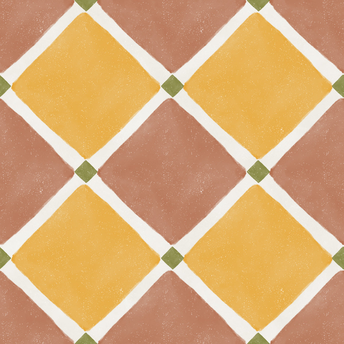 Mediterranean Rustic Checkerboard Aged Decoration -  Terracotta - Yellow Wallpaper⁠