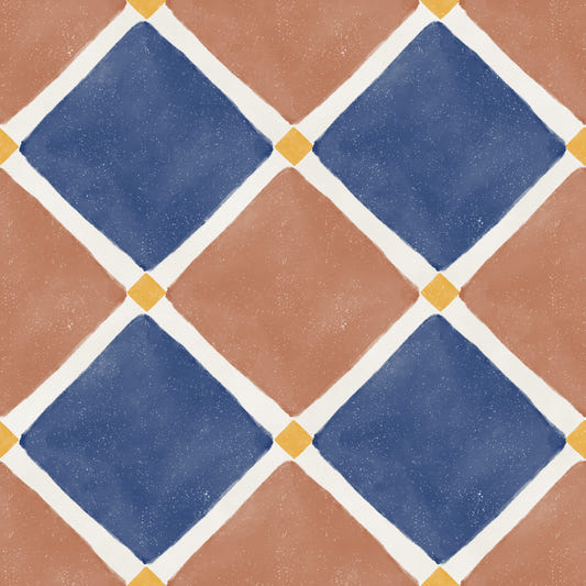 Mediterranean Rustic Checkerboard Aged Decoration - Terracotta - Blue Wallpaper⁠