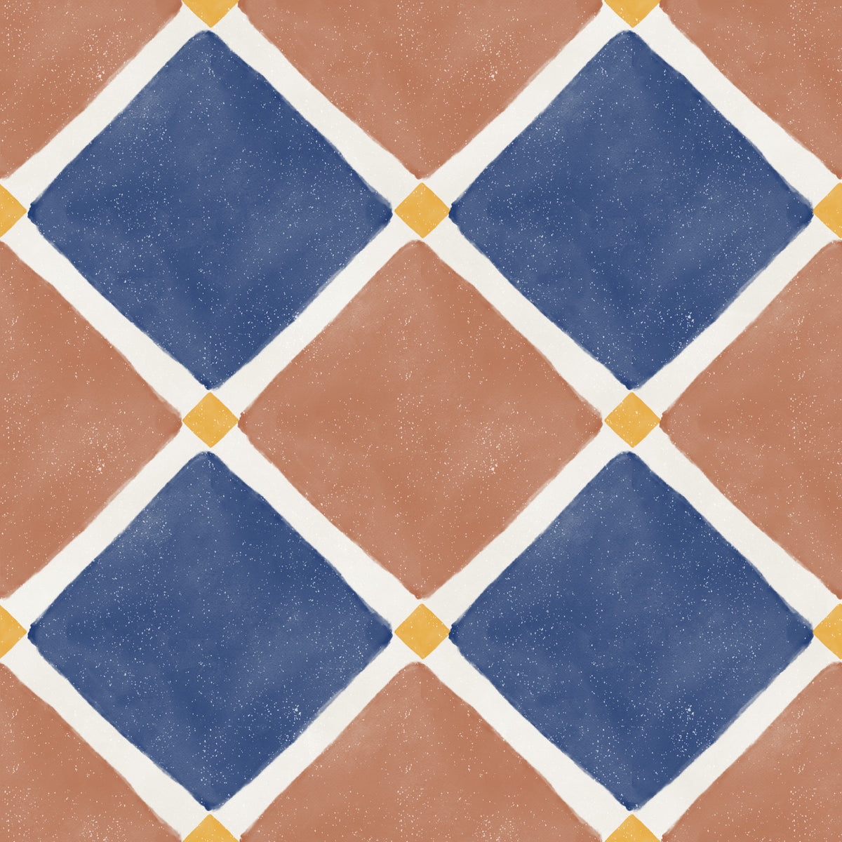 Mediterranean Rustic Checkerboard Aged Decoration - Terracotta - Blue Wallpaper⁠ in your room — zoomed
