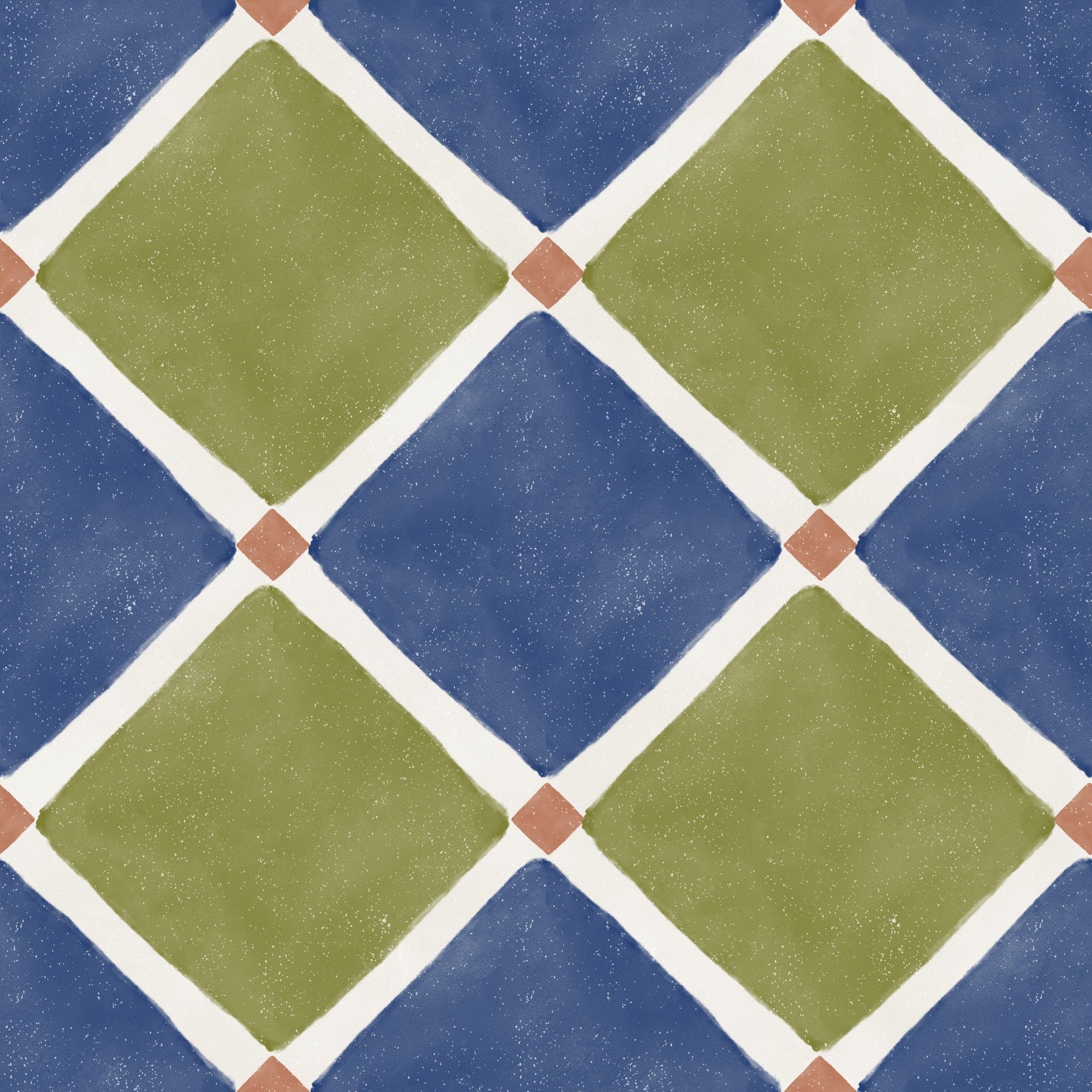 Mediterranean Rustic Checkerboard Aged Decoration - Blue - Olive Wallpaper⁠