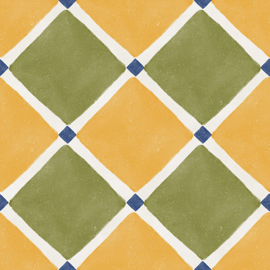 Mediterranean Rustic Checkerboard Aged Decoration - Yellow - Olive Wallpaper⁠