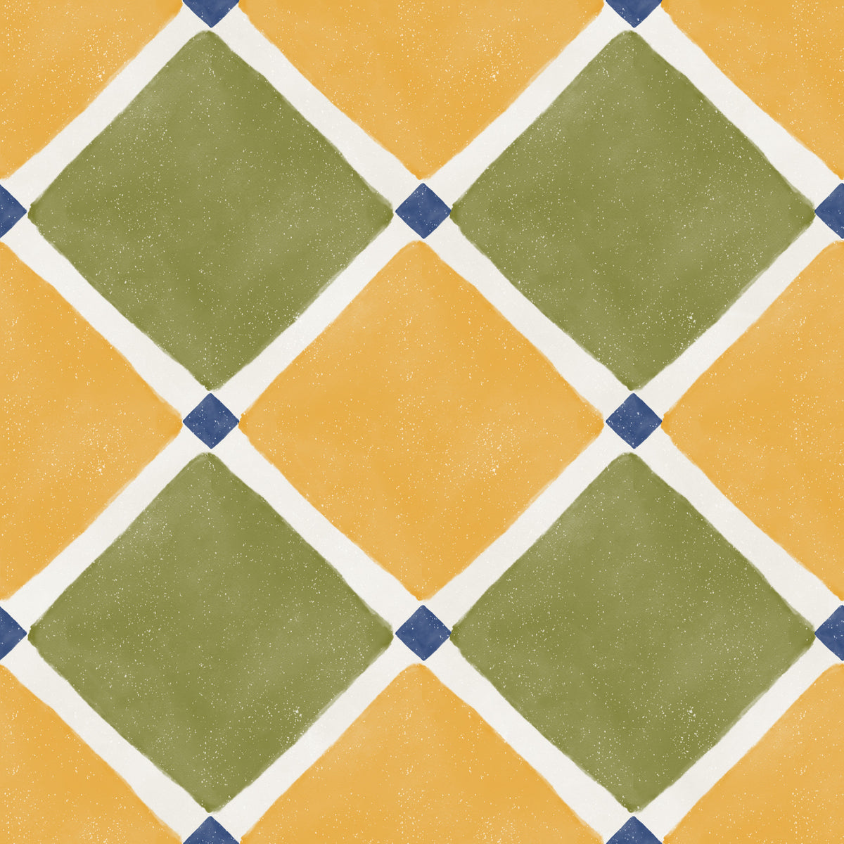Mediterranean Rustic Checkerboard Aged Decoration - Yellow - Olive Wallpaper⁠