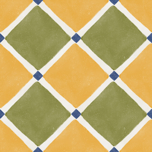 Mediterranean Rustic Checkerboard Aged Decoration - Yellow - Olive Wallpaper⁠
