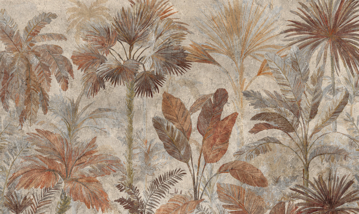 Tropical Palms Terracotta Fresco Wall Mural in your room — zoomed