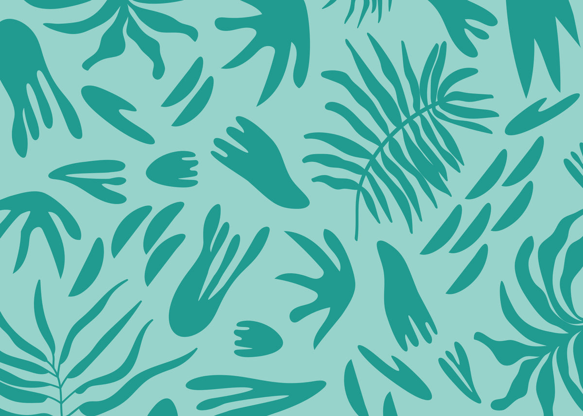 Aqua Botanical Flow Wall Mural in your room — zoomed