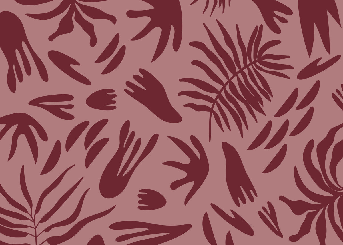 Maroon Botanical Rhythm Wall Mural in your room — zoomed